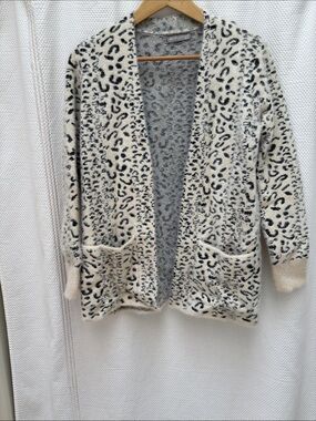 Leopard Print Open-Front Cardigan in Cream and Black
